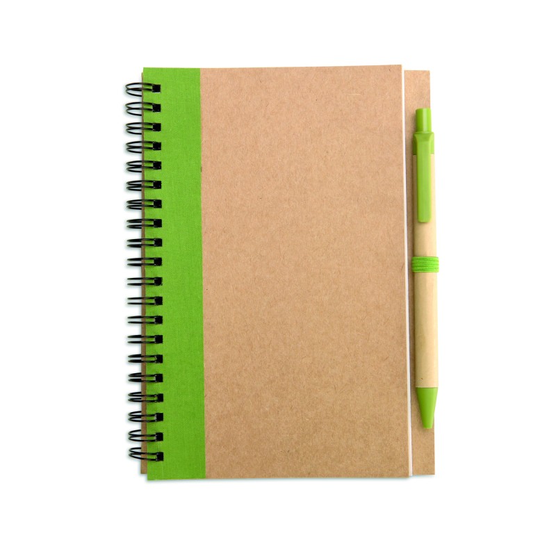 Libreta de papel reciclado con bolígrafo Sonora Plus