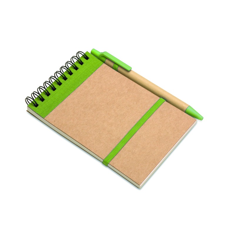 Libreta A6 de papel reciclado con bolígrafo Sonora