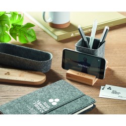 Portalápices de fieltro RPET con soporte para móvil Orostan