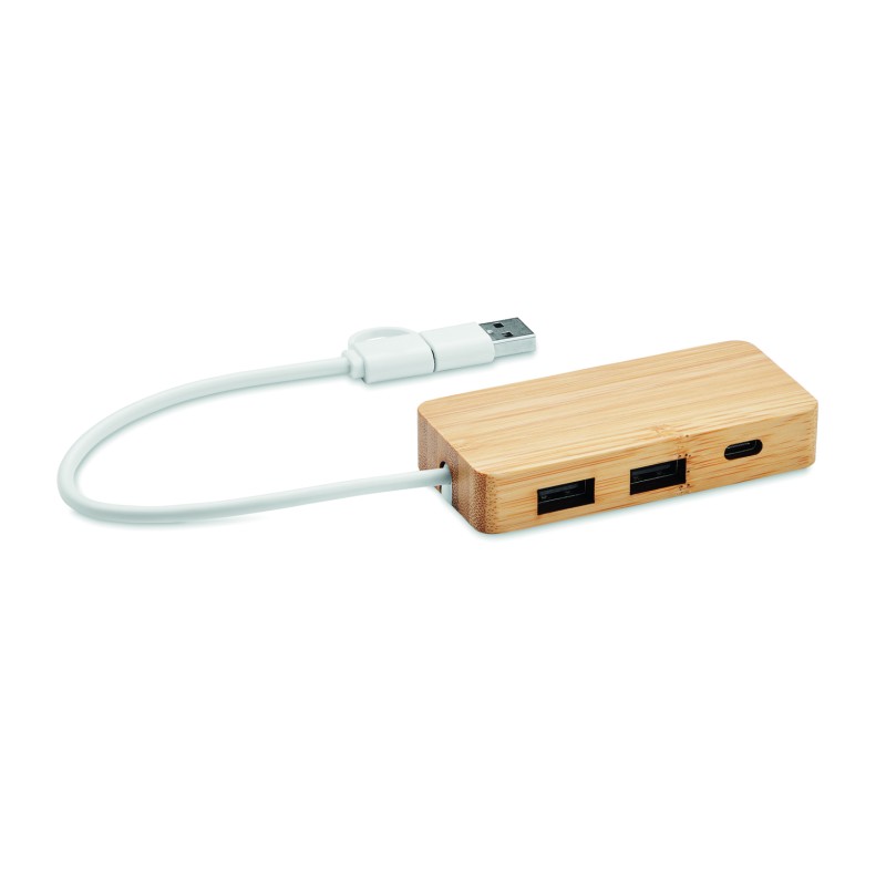 Hub USB de 3 puertos de bambú Hubbam