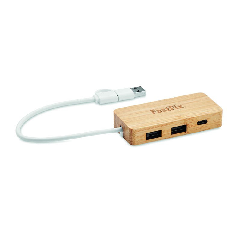 Hub USB de 3 puertos de bambú Hubbam