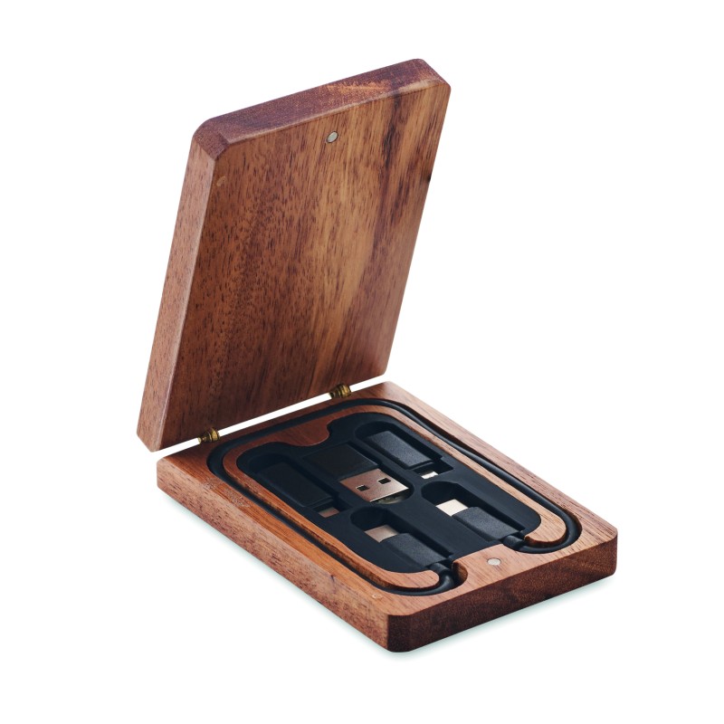 Set de cables de carga 3 en 1 en caja de madera Versa