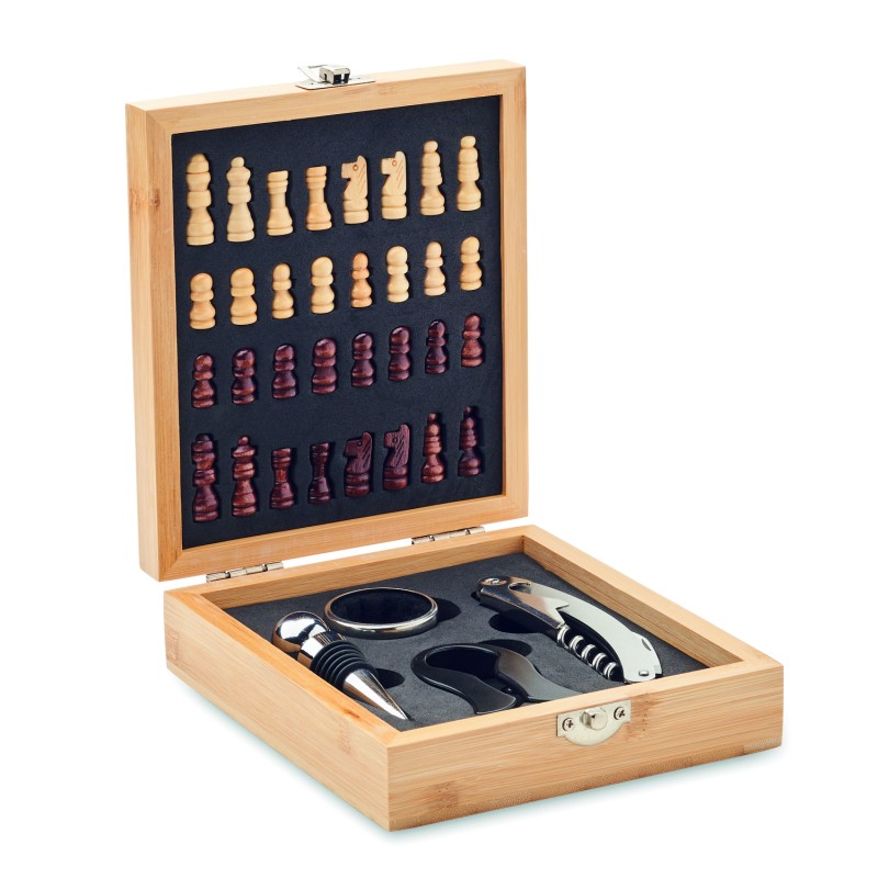 Set de vino con tablero de ajedrez Chesset