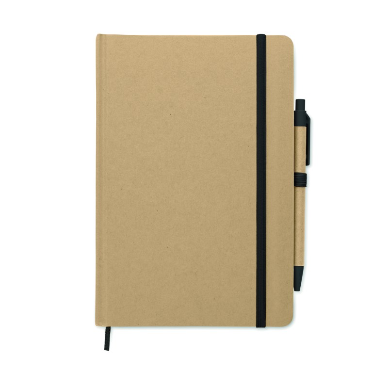 Libreta A5 de cartón reciclado con bolígrafo Caratil