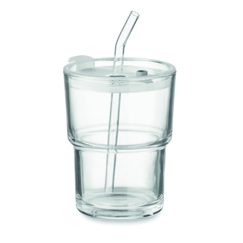 Vaso de cristal con tapa y pajita Sip 300 ml