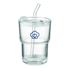 Vaso de cristal con tapa y pajita Sip 300 ml
