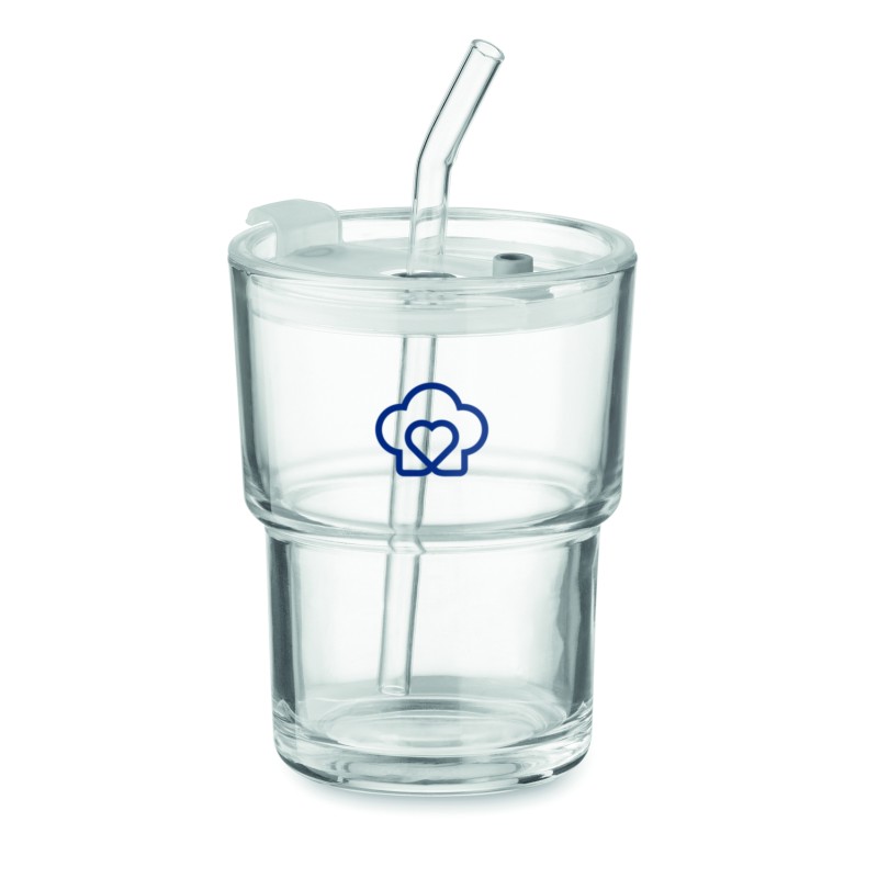 Vaso de cristal con tapa y pajita Sip 300 ml