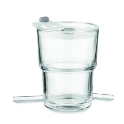 Vaso de cristal con tapa y pajita Sip 300 ml