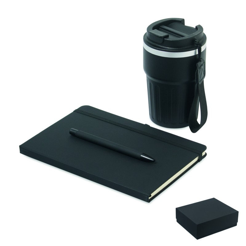 Set de regalo de libreta, bolígrafo y vaso Engage