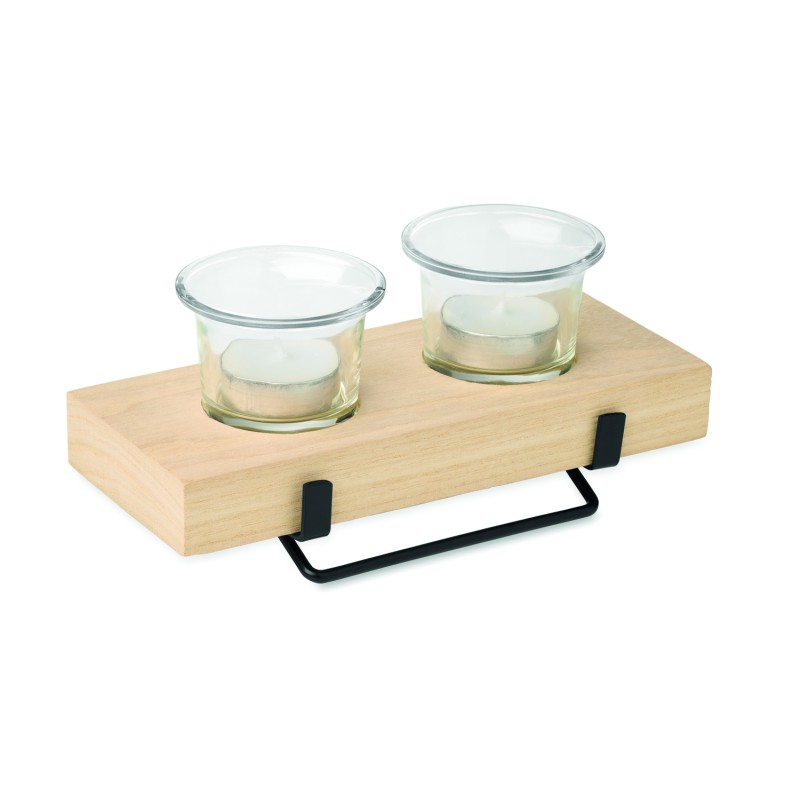Portavelas con soporte de madera Irondle