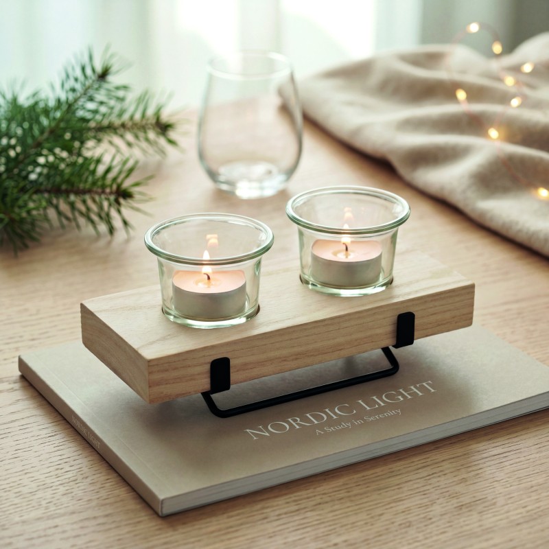Portavelas con soporte de madera Irondle