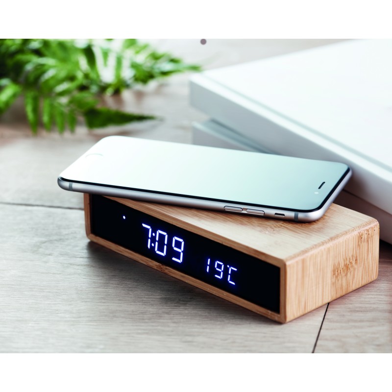 Cargador inalámbrico de bambú con reloj Moro