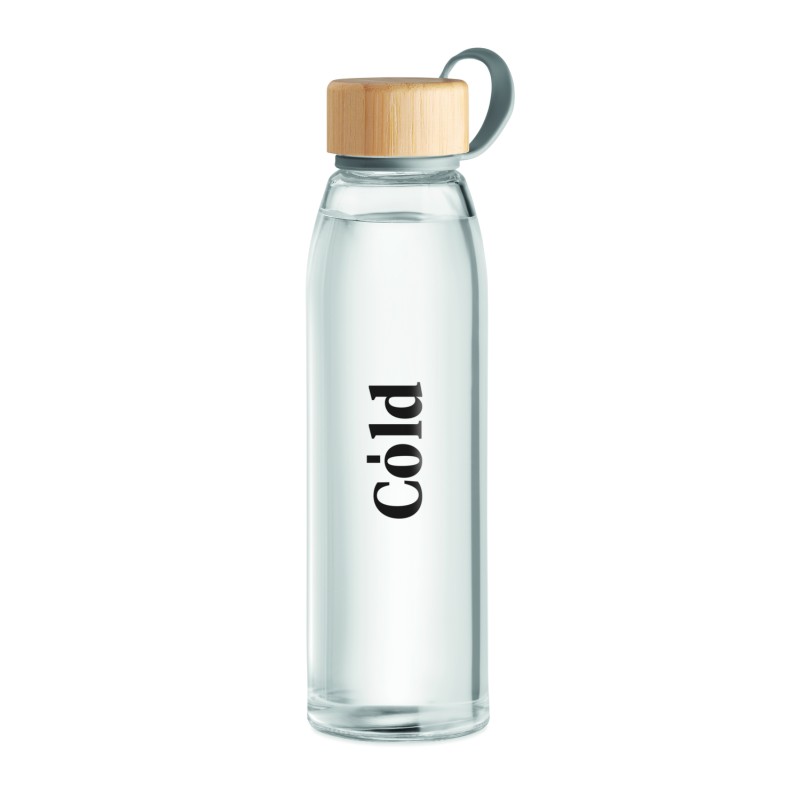 Botella de cristal con tapa de bambú Fjord White 500 ml