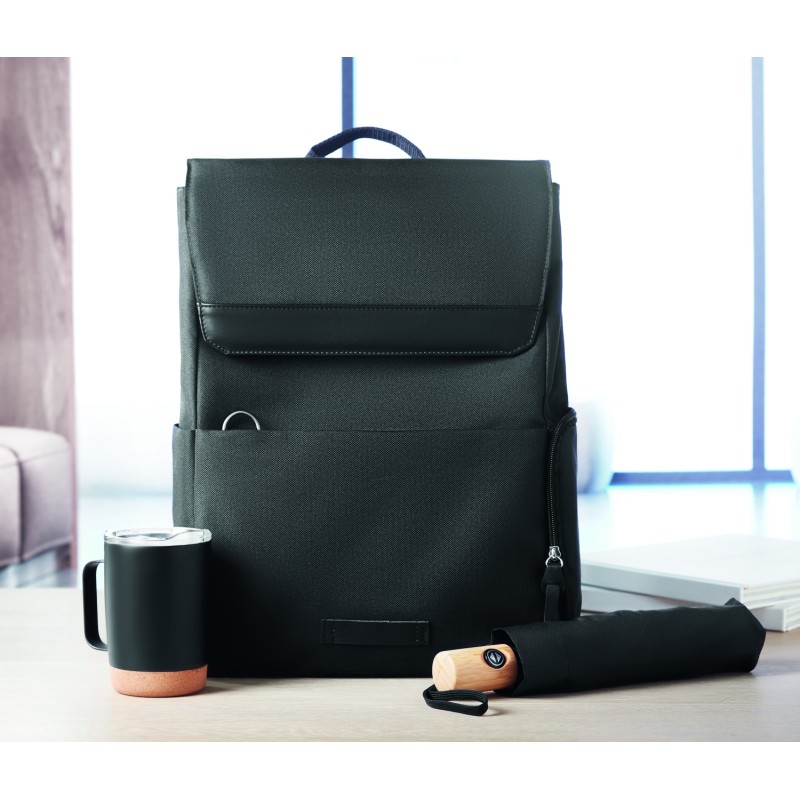 Paraguas automático de RPET con mango de bambú Leeds 23"