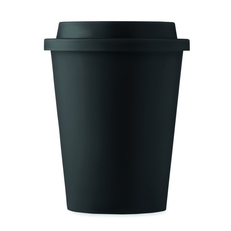 Vaso de doble pared de PP con tapa Sora 300 ml