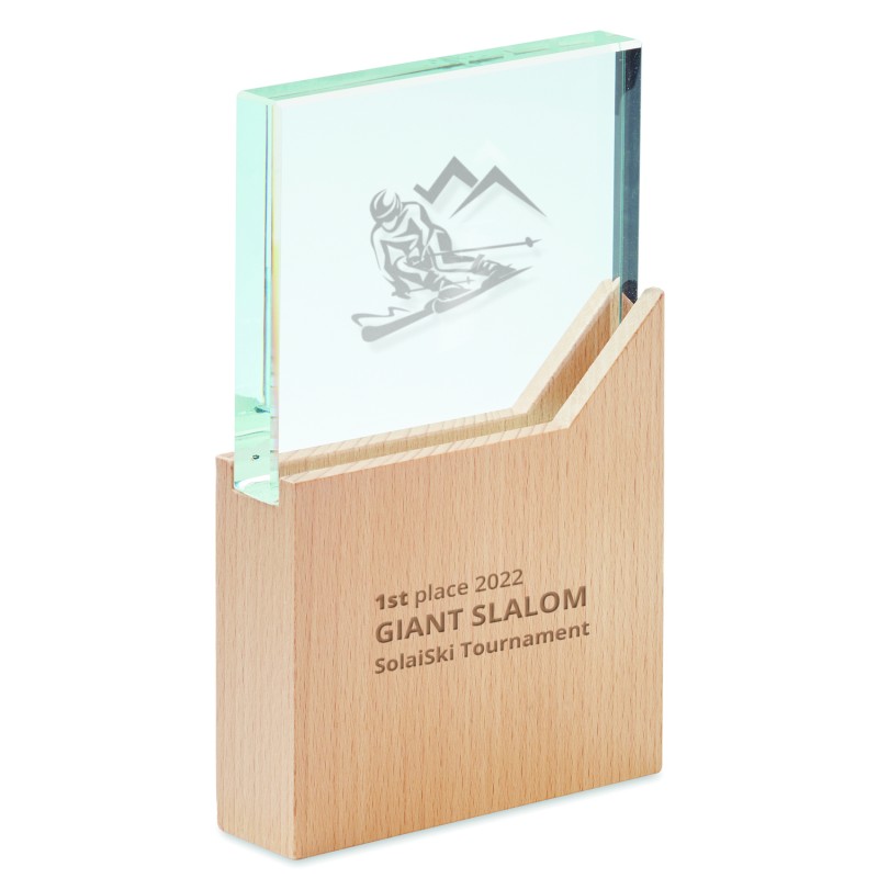 Trofeo de cristal con base de madera Zeal