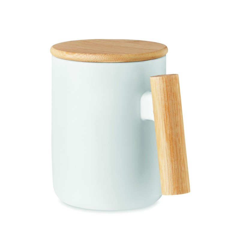 Taza de porcelana con tapa de bambú Majest 380 ml