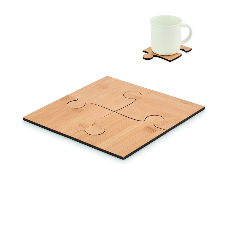 Set de 4 posavasos de bambú tipo puzle Lepy