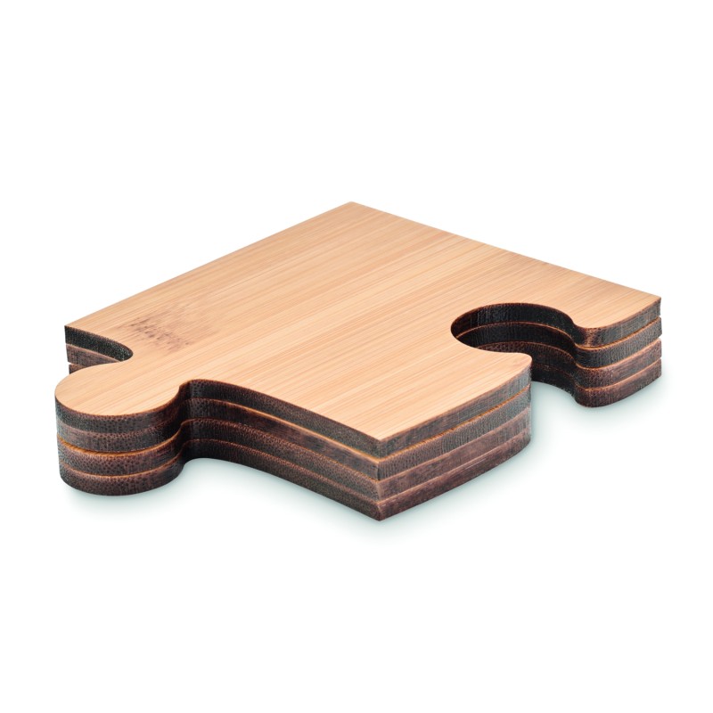 Set de 4 posavasos de bambú tipo puzle Lepy