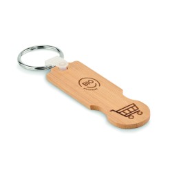 Llavero de bambú con ficha para carro Compras