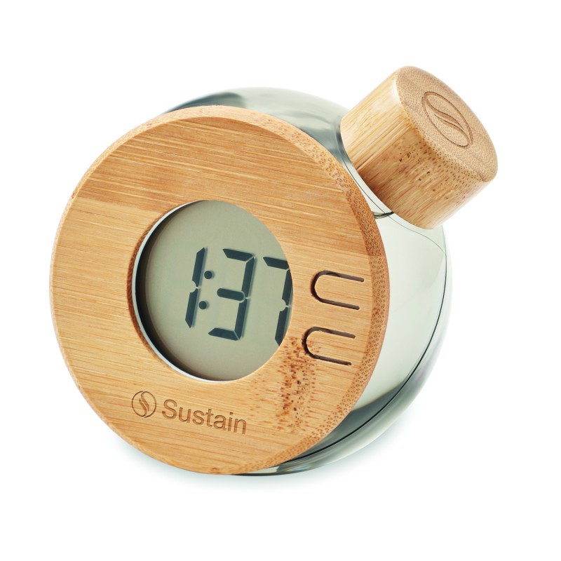 Reloj de escritorio de bambú por agua Droppy Lux