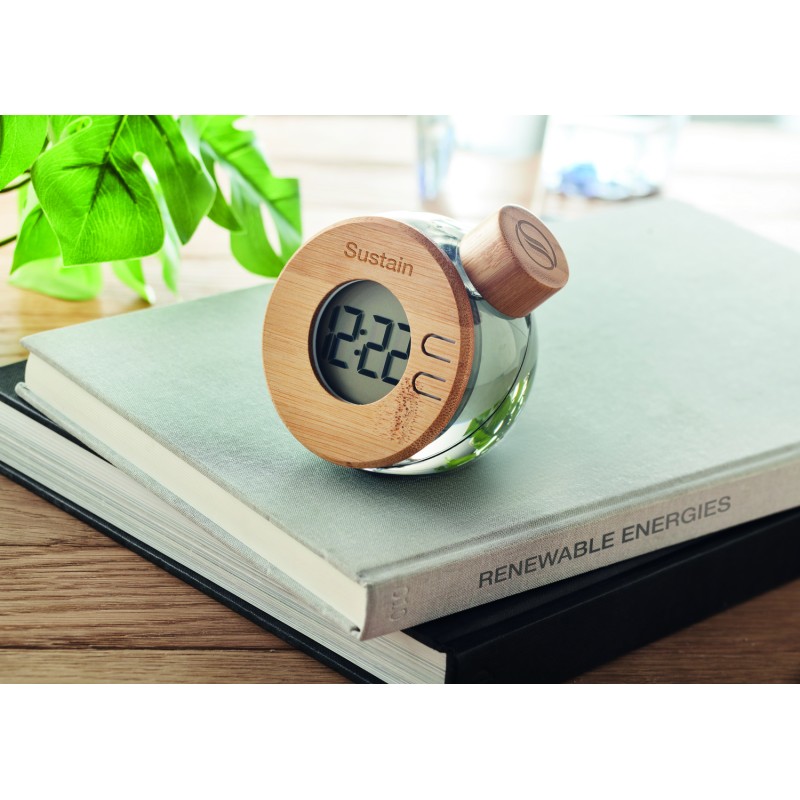 Reloj de escritorio de bambú por agua Droppy Lux