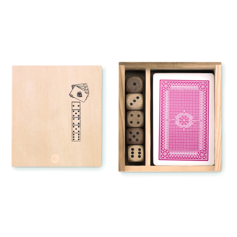 Set de cartas y dados en caja de madera Las Vegas