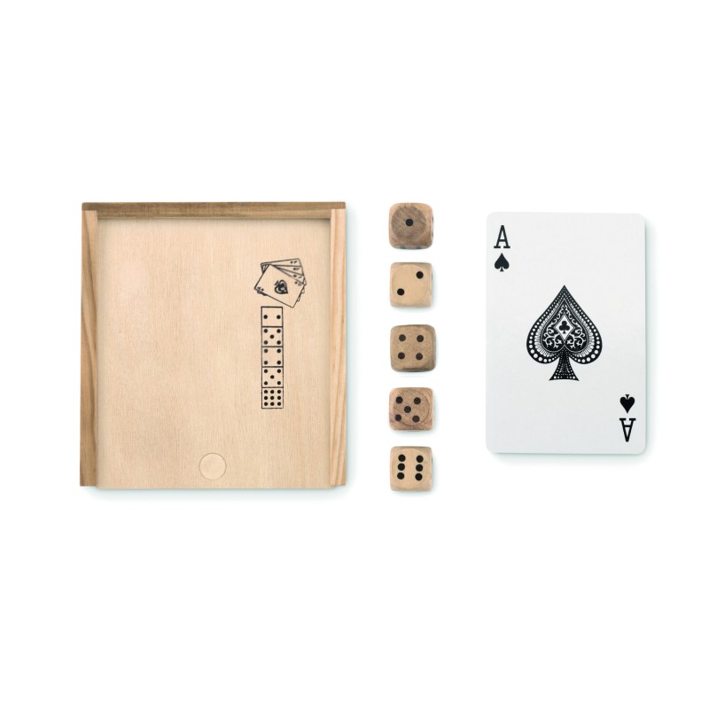 Set de cartas y dados en caja de madera Las Vegas