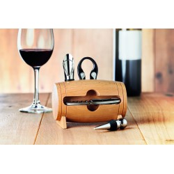 Set de vino con soporte de madera Bota
