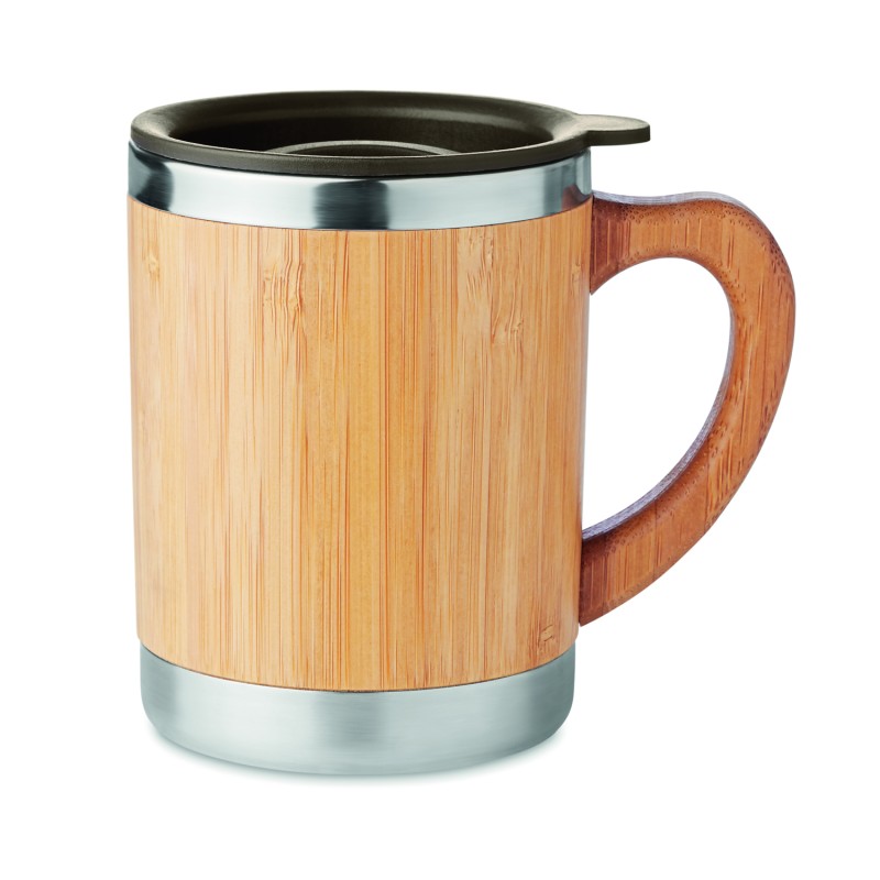 Vaso de acero inoxidable con funda de bambú Mokka 300 ml