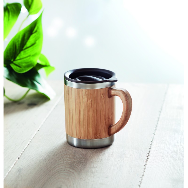 Vaso de acero inoxidable con funda de bambú Mokka 300 ml