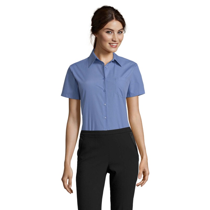 Camisa de popelina de manga corta de mujer Escape