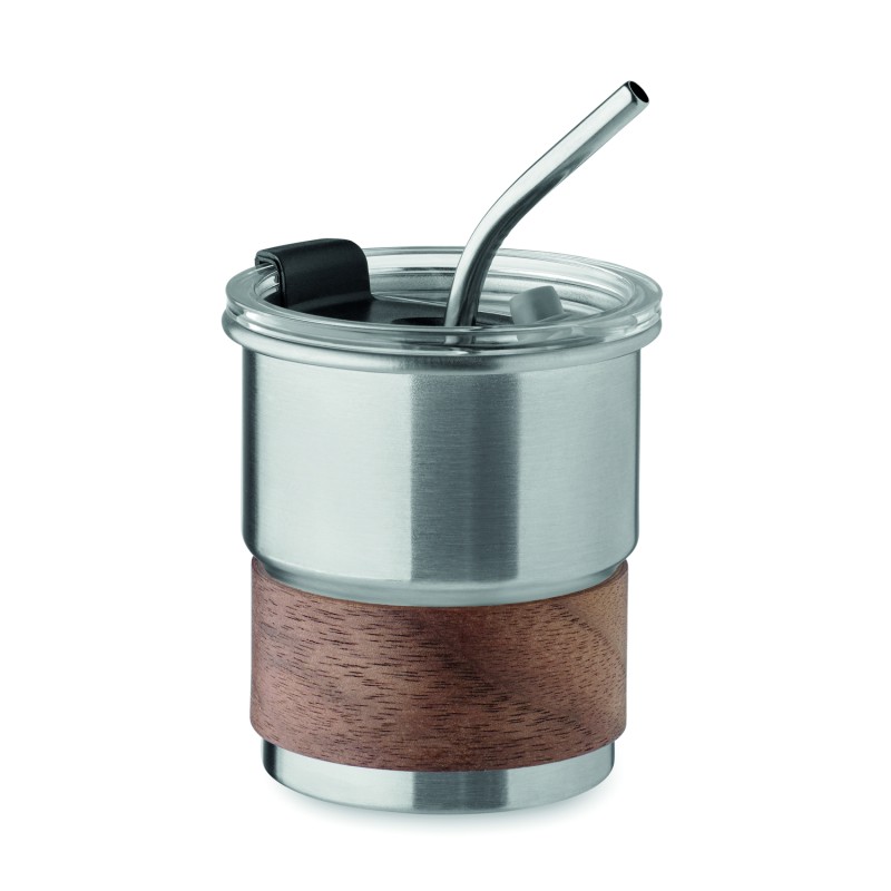 Vaso de acero inoxidable con funda de madera Mate 260 ml