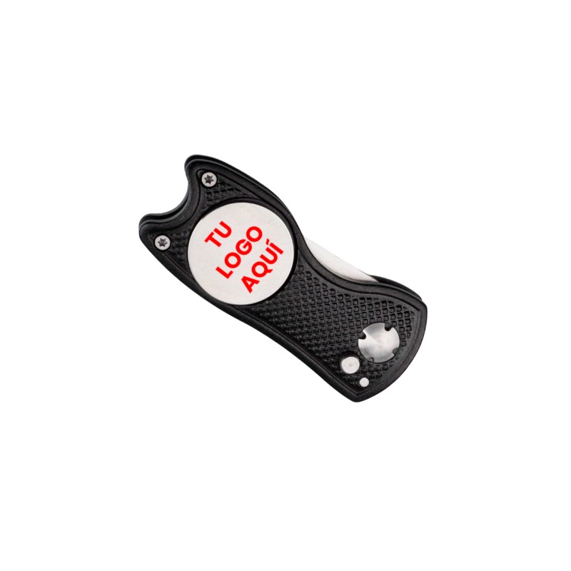 Arreglapiques de Golf premium, metálico, resistente y con diseño ergonómico. Personalizable con gota de resina a todo color