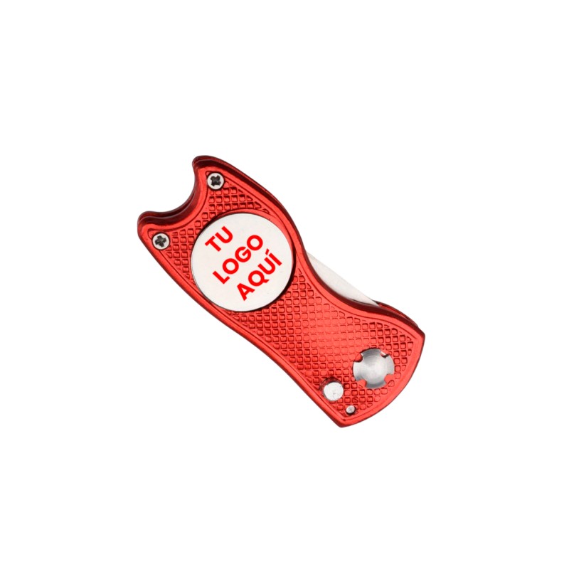 Arreglapiques de Golf premium, metálico, resistente y con diseño ergonómico. Personalizable con gota de resina a todo color