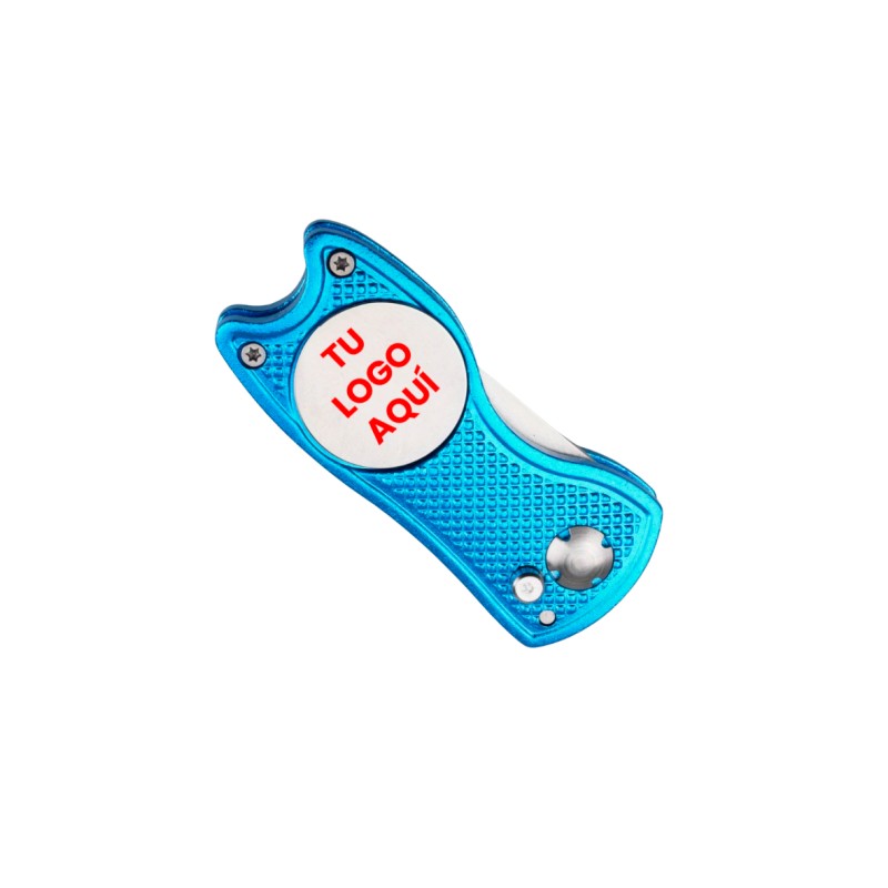Arreglapiques de Golf premium, metálico, resistente y con diseño ergonómico. Personalizable con gota de resina a todo color
